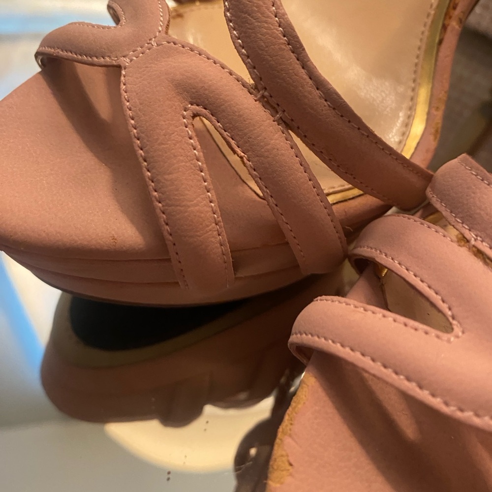 Women's Blush Pink Strappy Platform Heels - Picture 16 of 16